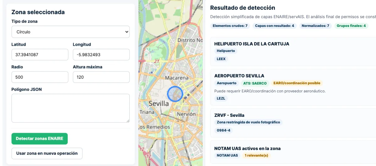 Formulario de VuelaLegal para introducir dirección, altura y datos de vuelo con dron